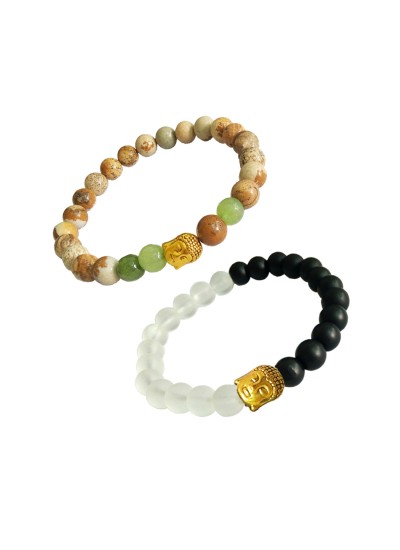 Buddha Face Yoga Healing Semi Precious Stone Bracelet Combo